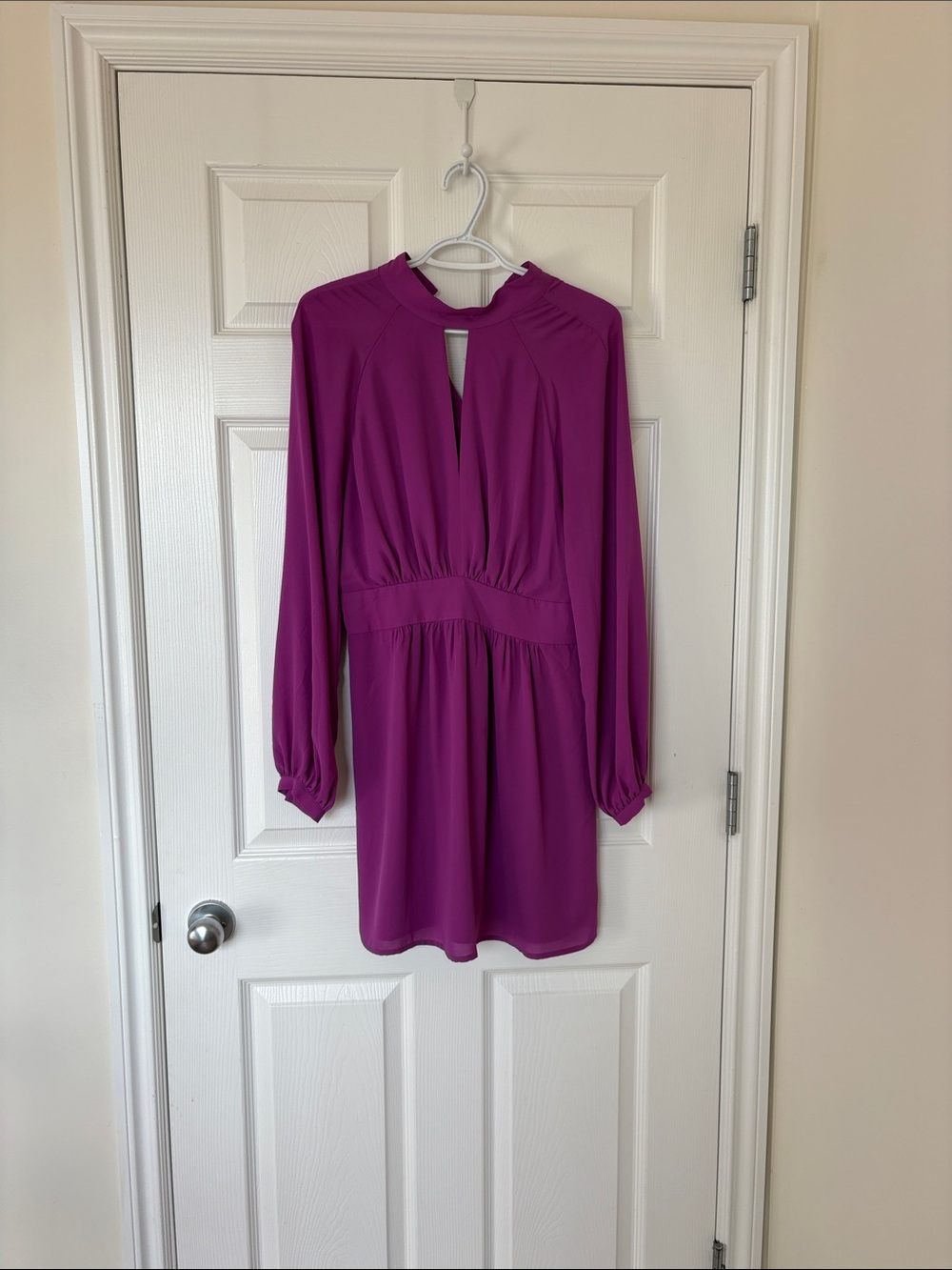 Long Sleeve Magenta Keyhole Waist Dress